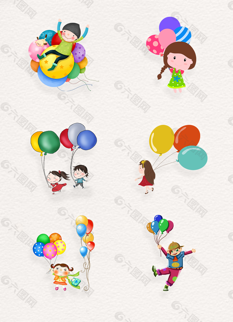 卡通人物和气球六一儿童节png元素