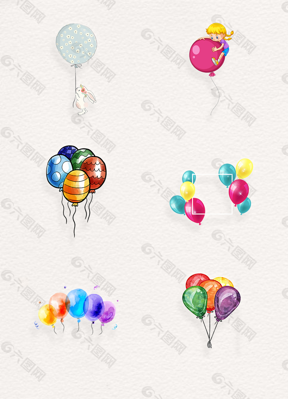 彩色卡通儿童节漂浮气球png元素