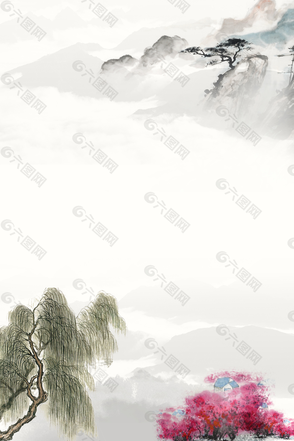 中国风复古水墨晕染山水海报背景