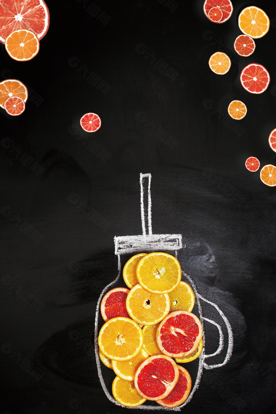 创意橙子片饮料海报背景设计