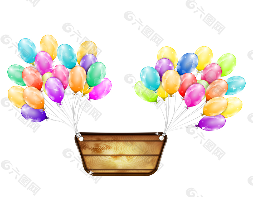 卡通木桶浴桶彩色气球元素