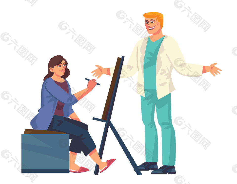 卡通画家家人素描绘画元素