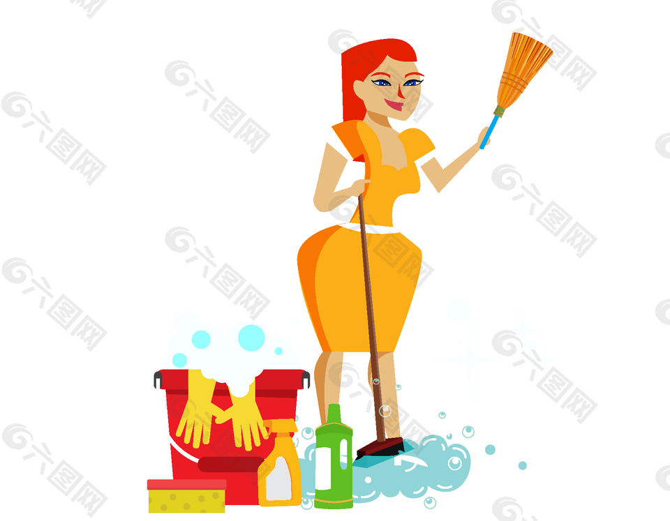 打扫卫生的漂亮阿姨元素