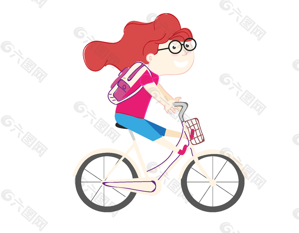 卡通可爱女孩骑单车元素