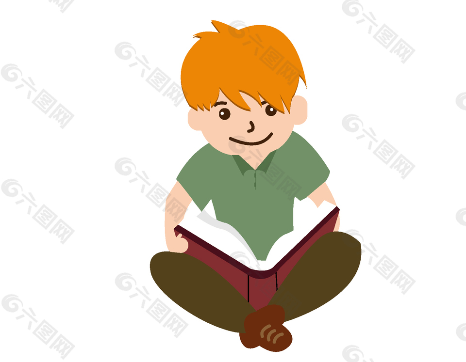 盘腿坐在地上的阅读的小男孩元素