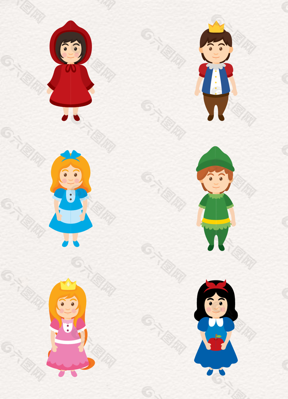6款童话故事儿童角色矢量图