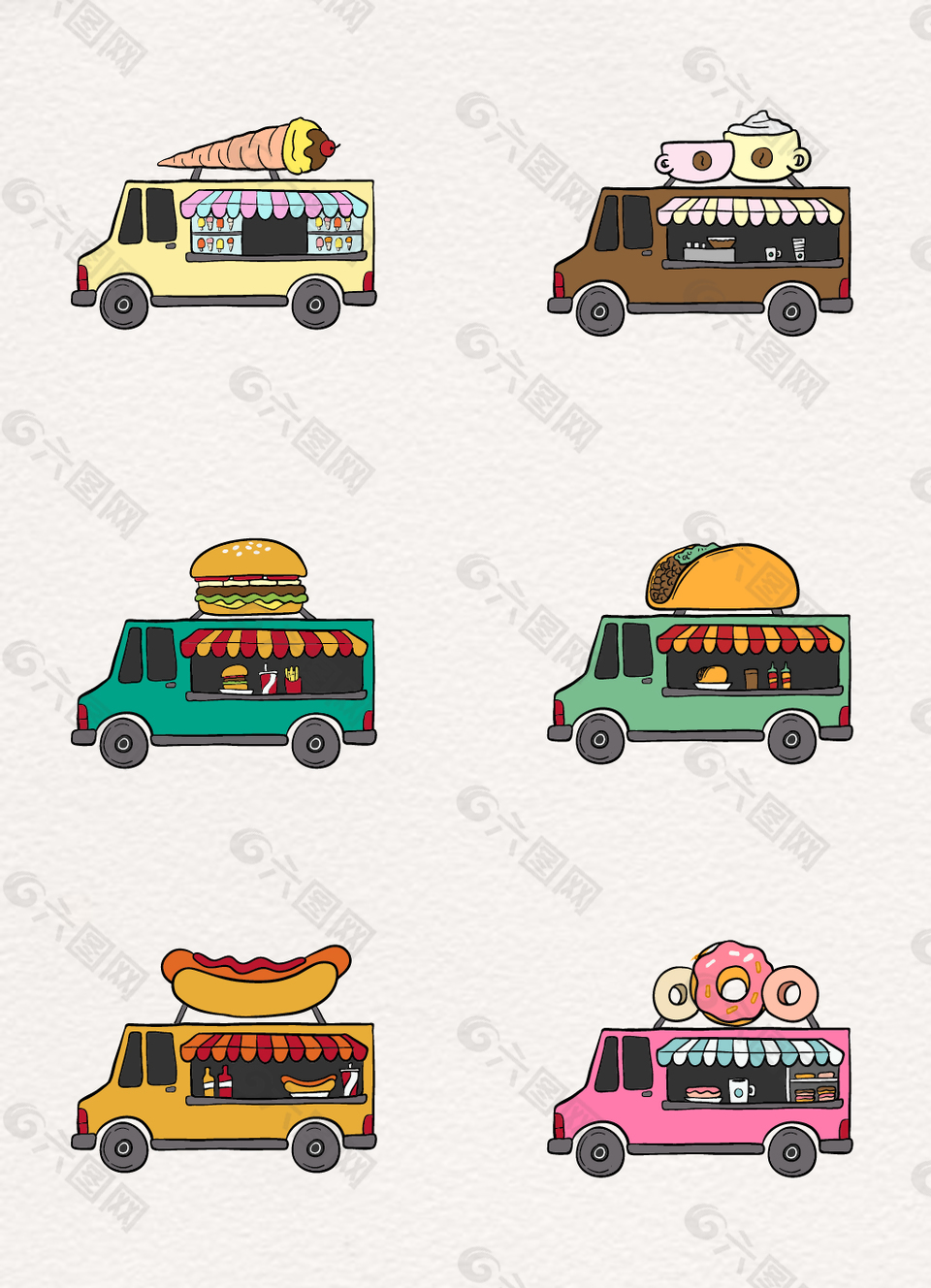 6款移动餐车设计矢量图