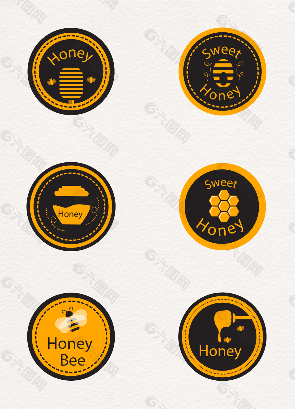 6款圆形蜂蜜徽章矢量素材