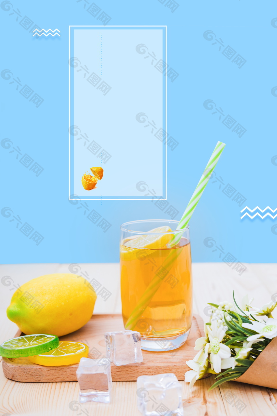 生蚝搭配柠檬饮料广告背景素材