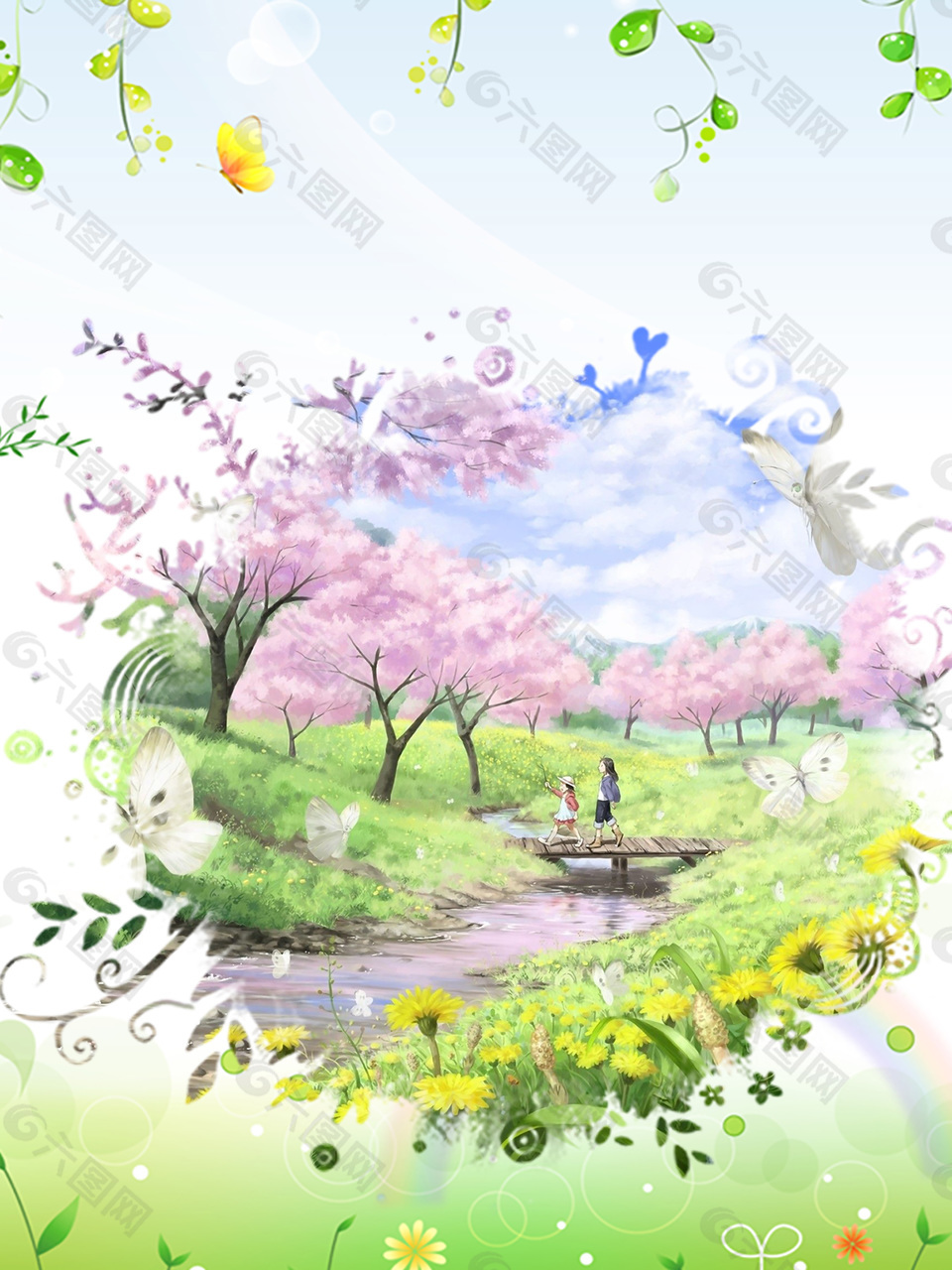 春天绿色踏青海报背景模板