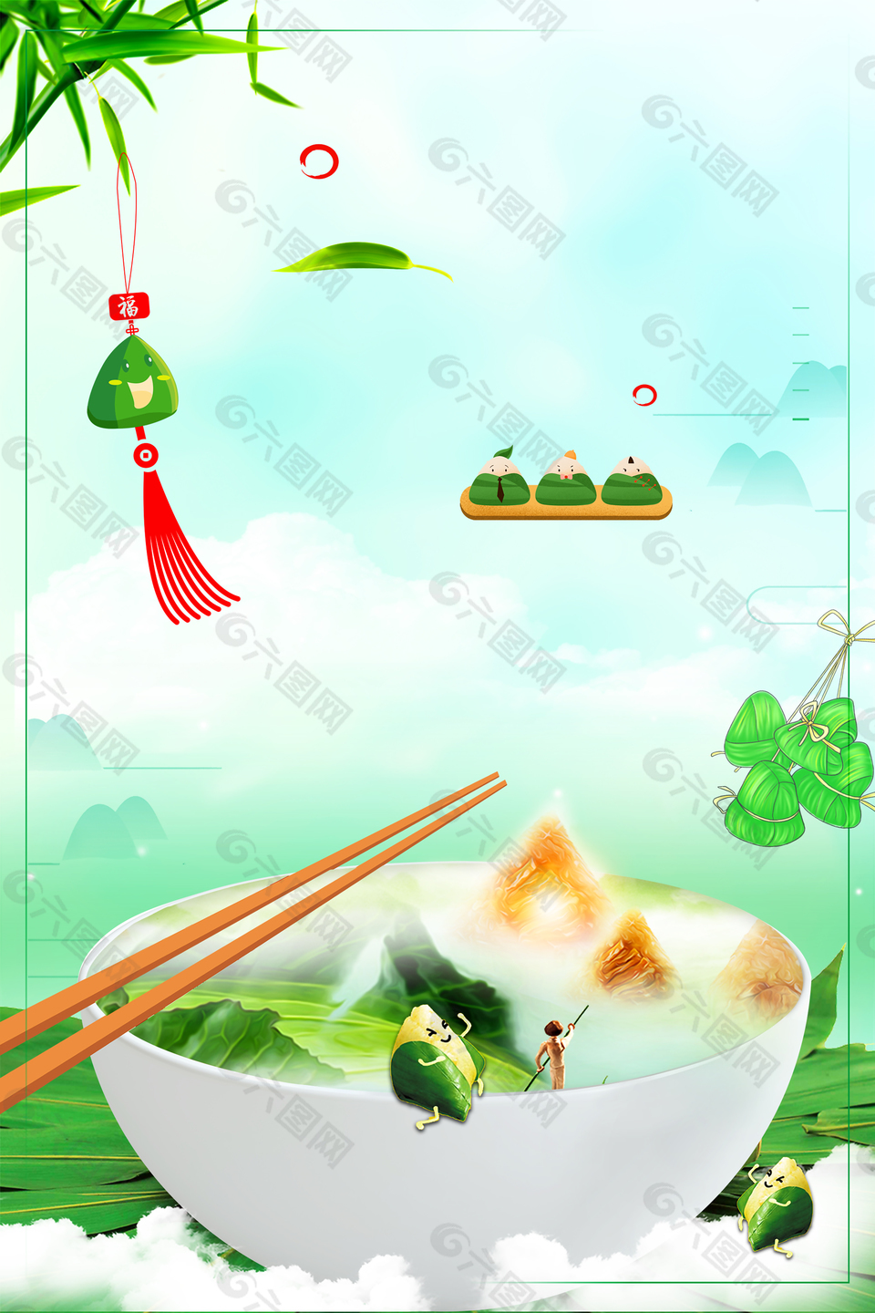 端午节吃粽子赛龙舟美食背景