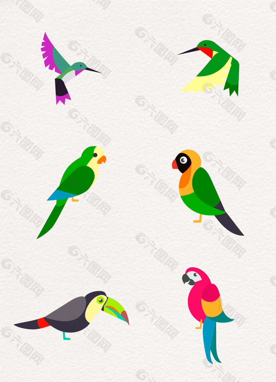 6款彩色鸟类矢量图