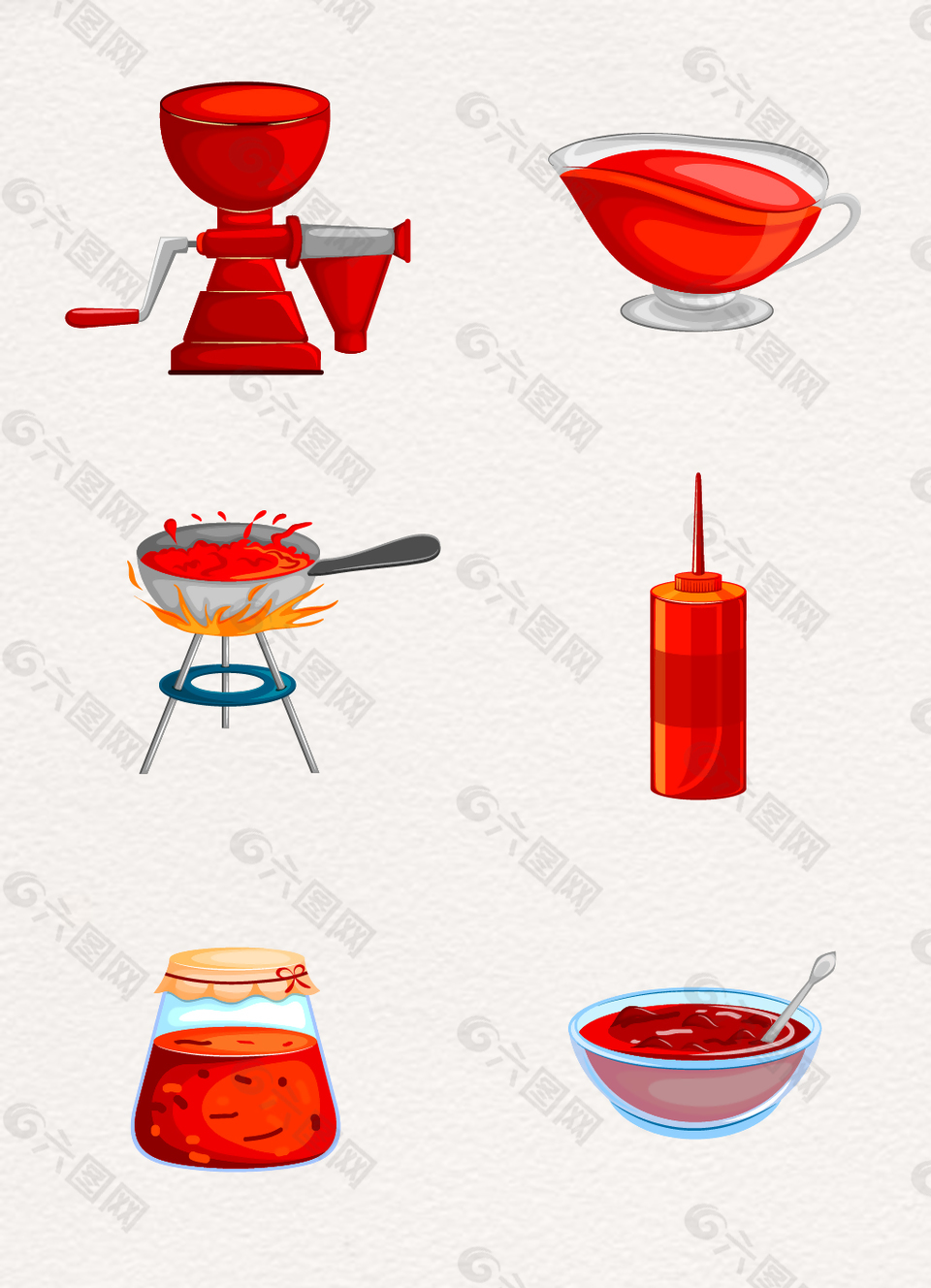 红色手绘厨房番茄酱矢量素材