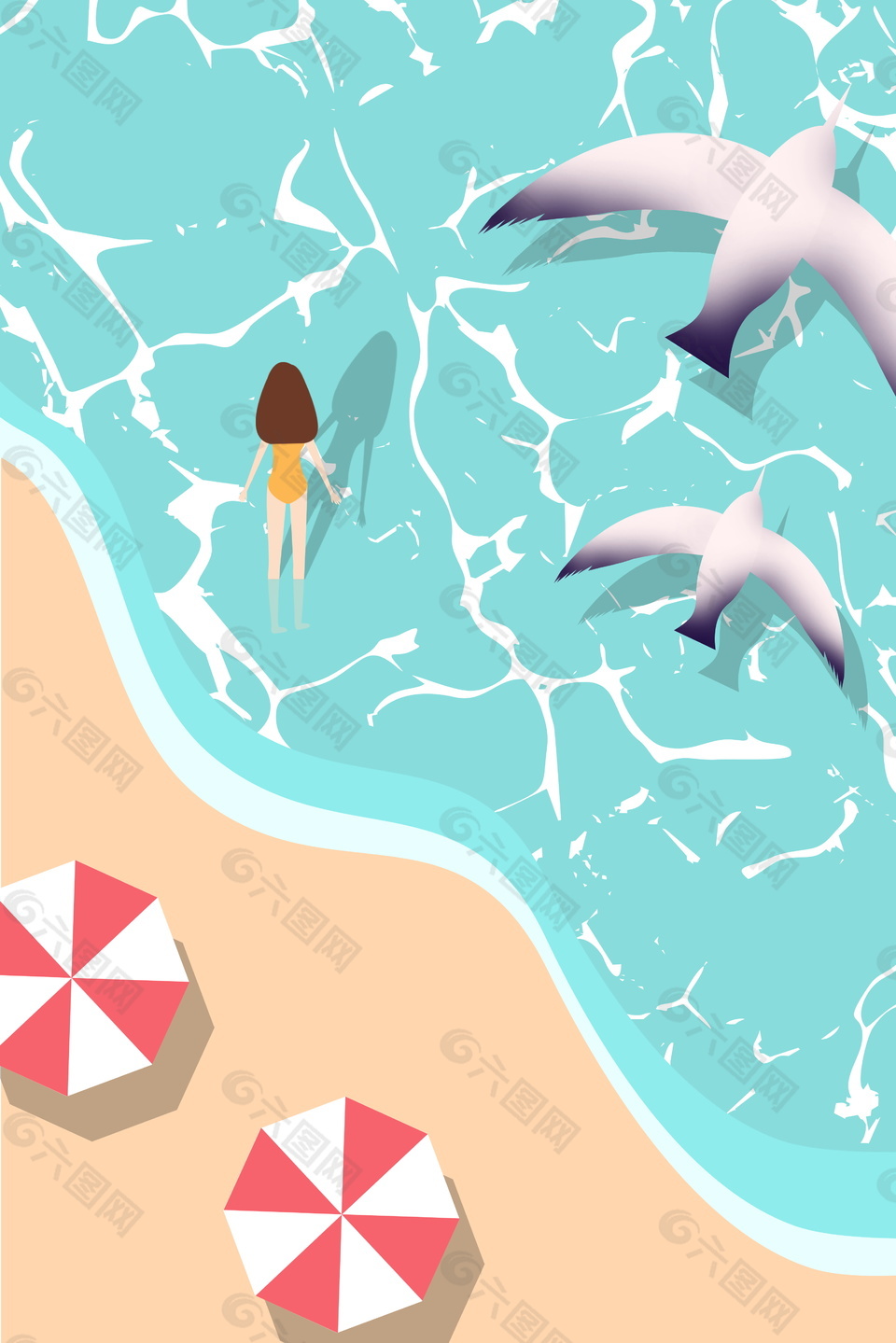 夏季海边游泳海报背景图