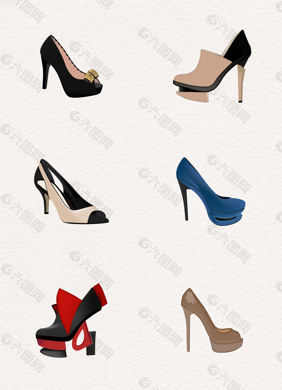 各种时尚女鞋图标矢量图