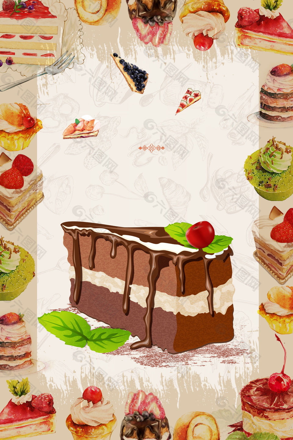 水果蛋糕美食定制蛋糕广告背景素材