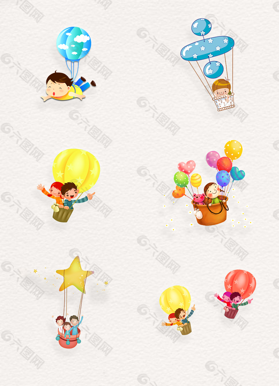 卡通热气球和儿童png素材