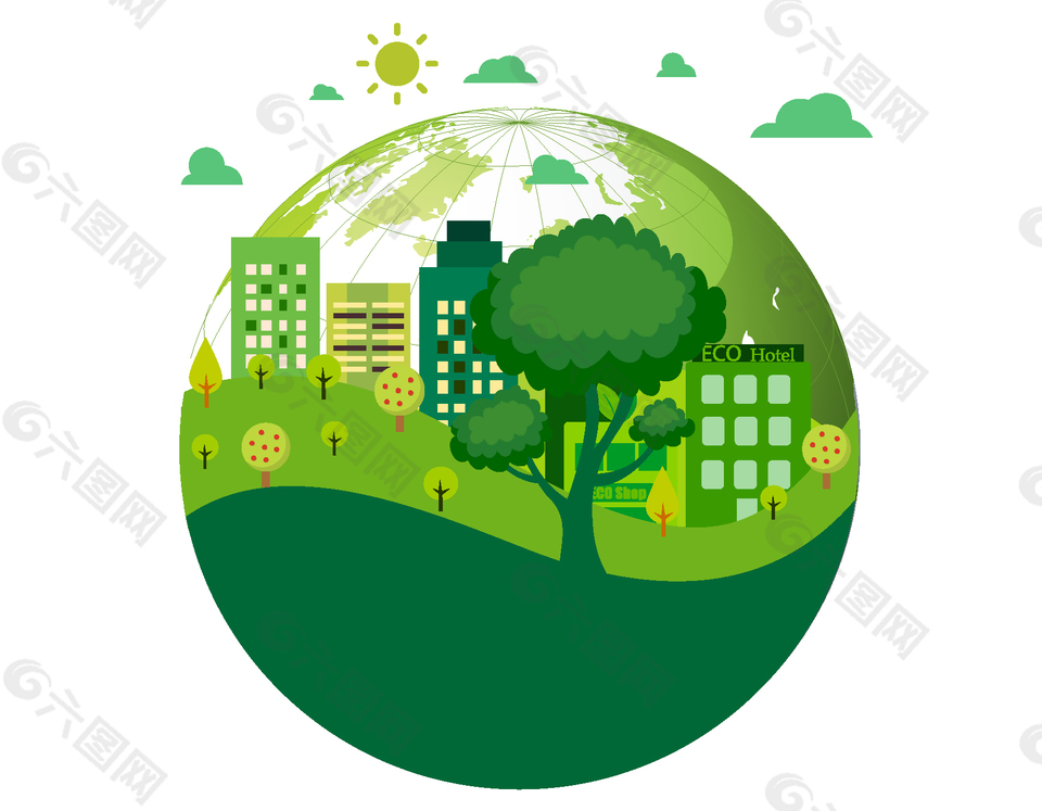 绿色地球健康环保家园矢量图
