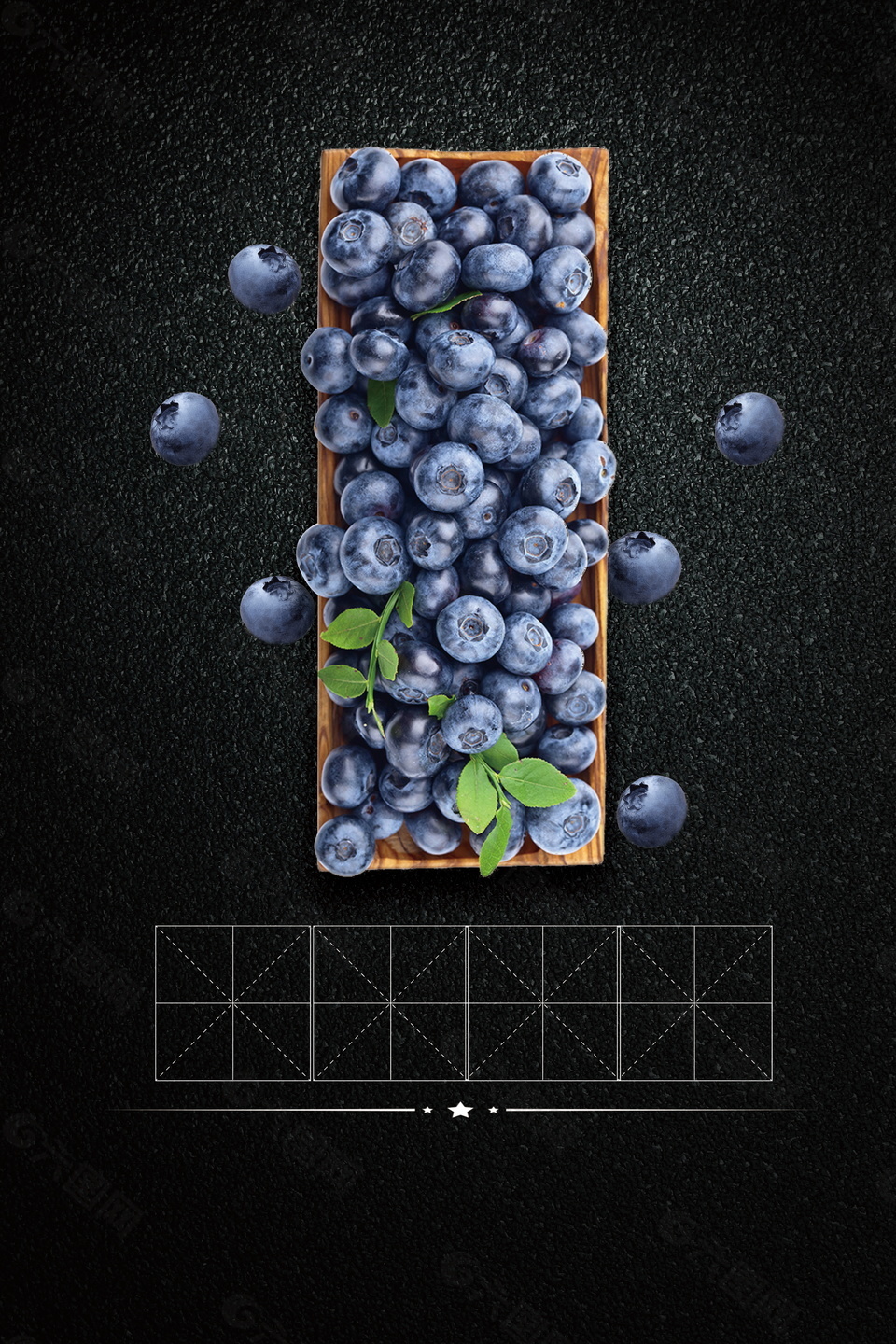 黑色背景一盘蓝莓广告背景素材