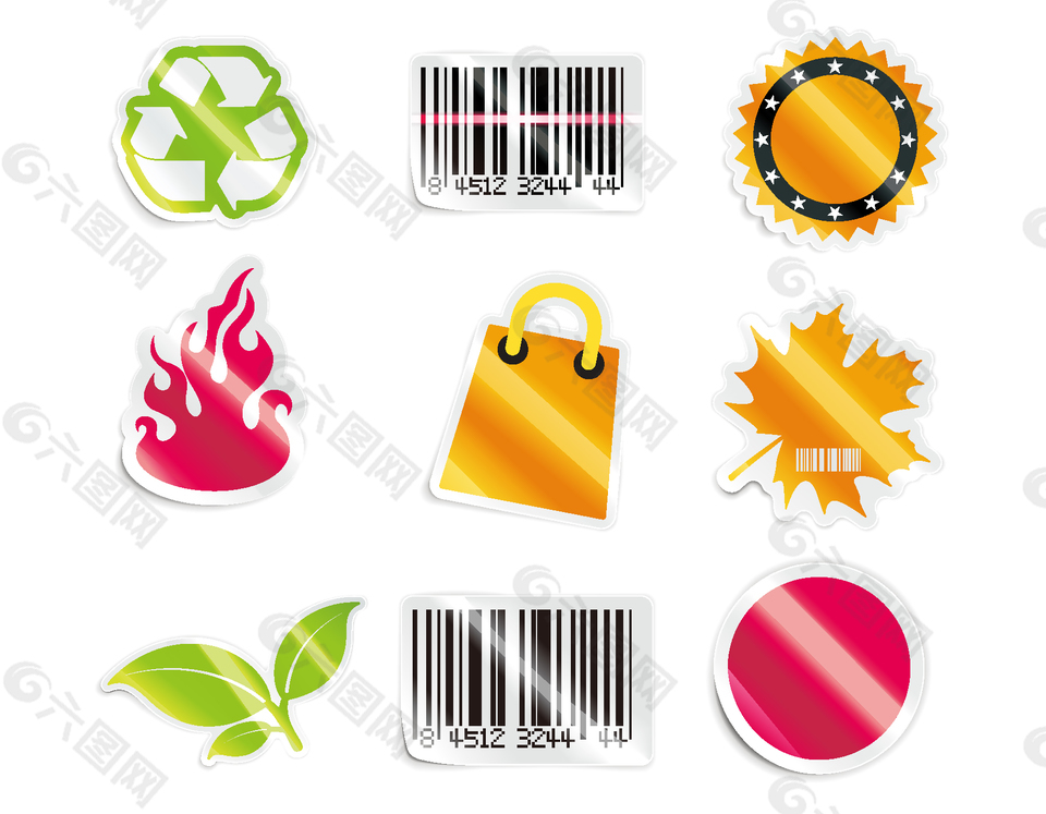 商品二维码与树叶矢量图