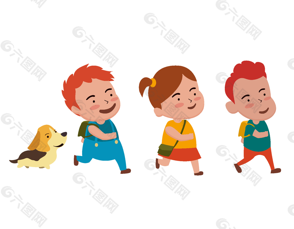 排队上学的小朋友矢量图