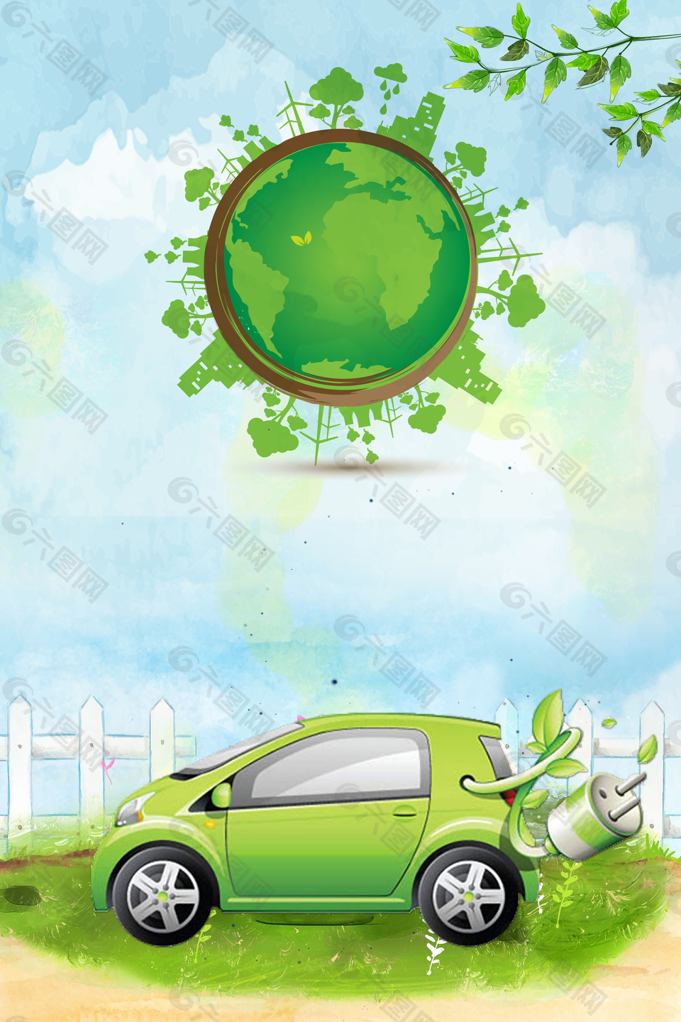 低碳出行绿色汽车背景