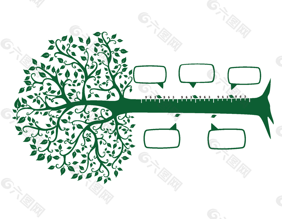 矢量手绘绿色大树与对话框