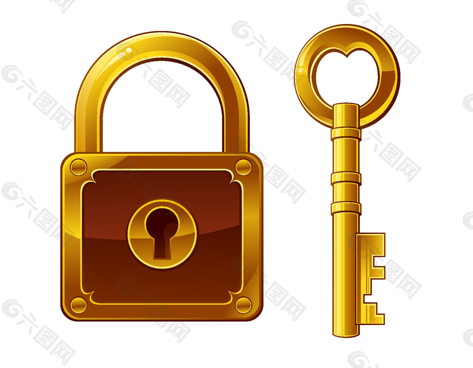 矢量金色钥匙与方形锁