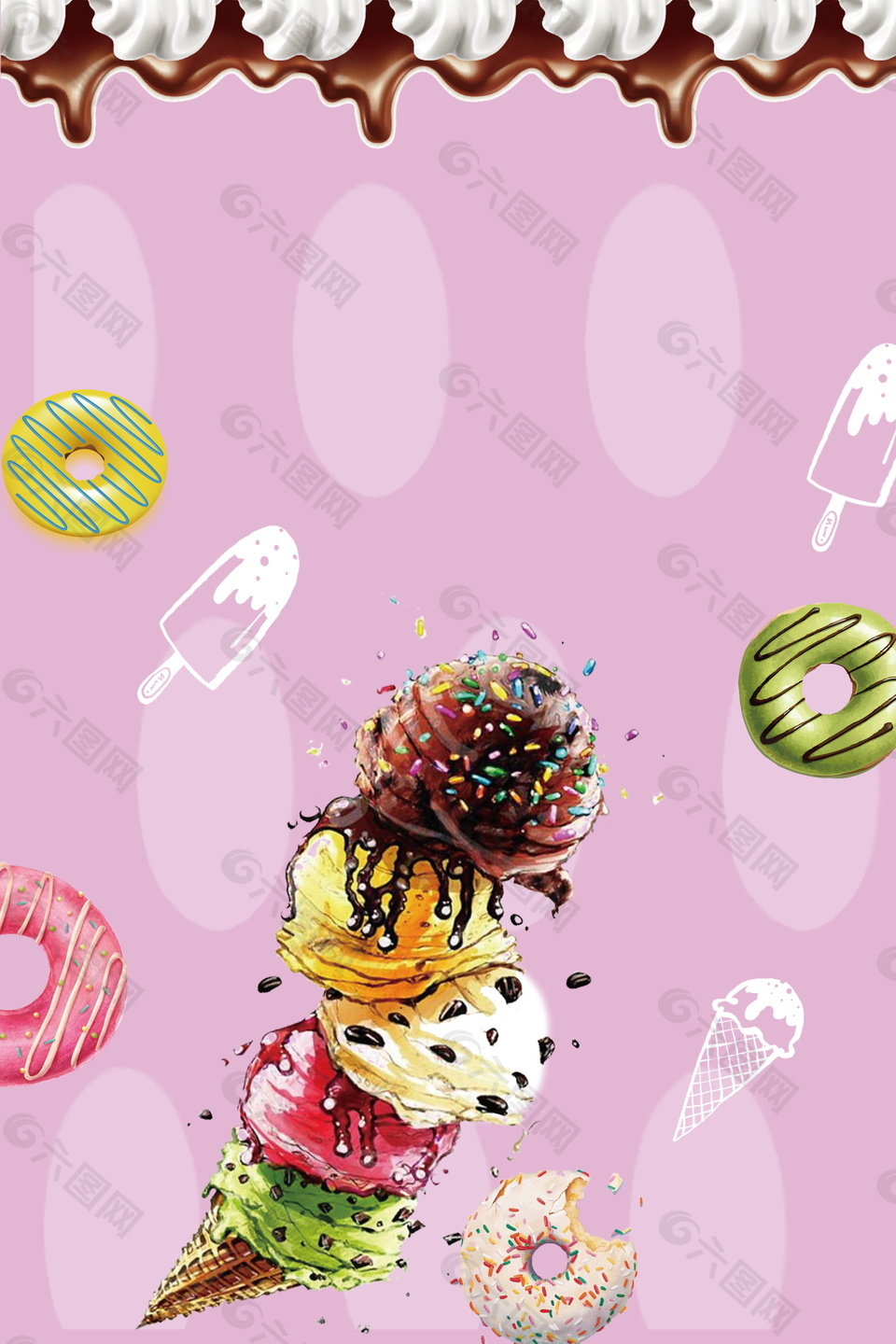 美味夏日巧克力甜甜圈冰淇淋海报背景设计