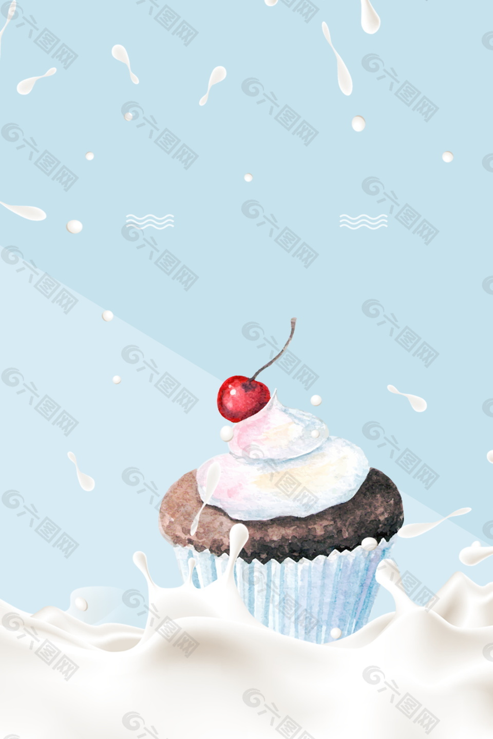 蓝色巧克力奶油樱桃冰淇淋海报背景设计