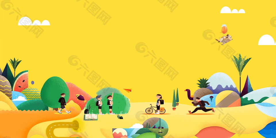 黄色背景低碳生活生态家园广告背景素材