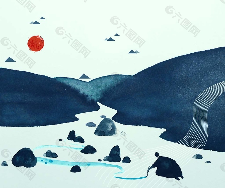 艺术中国画山水海报背景