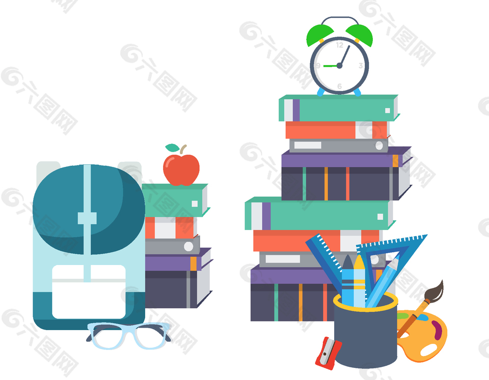 手绘书本学习用品元素
