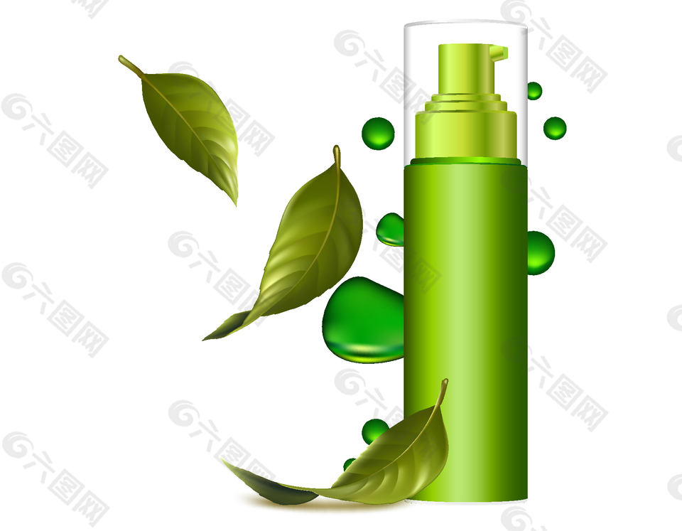 清新绿色树叶护肤品元素