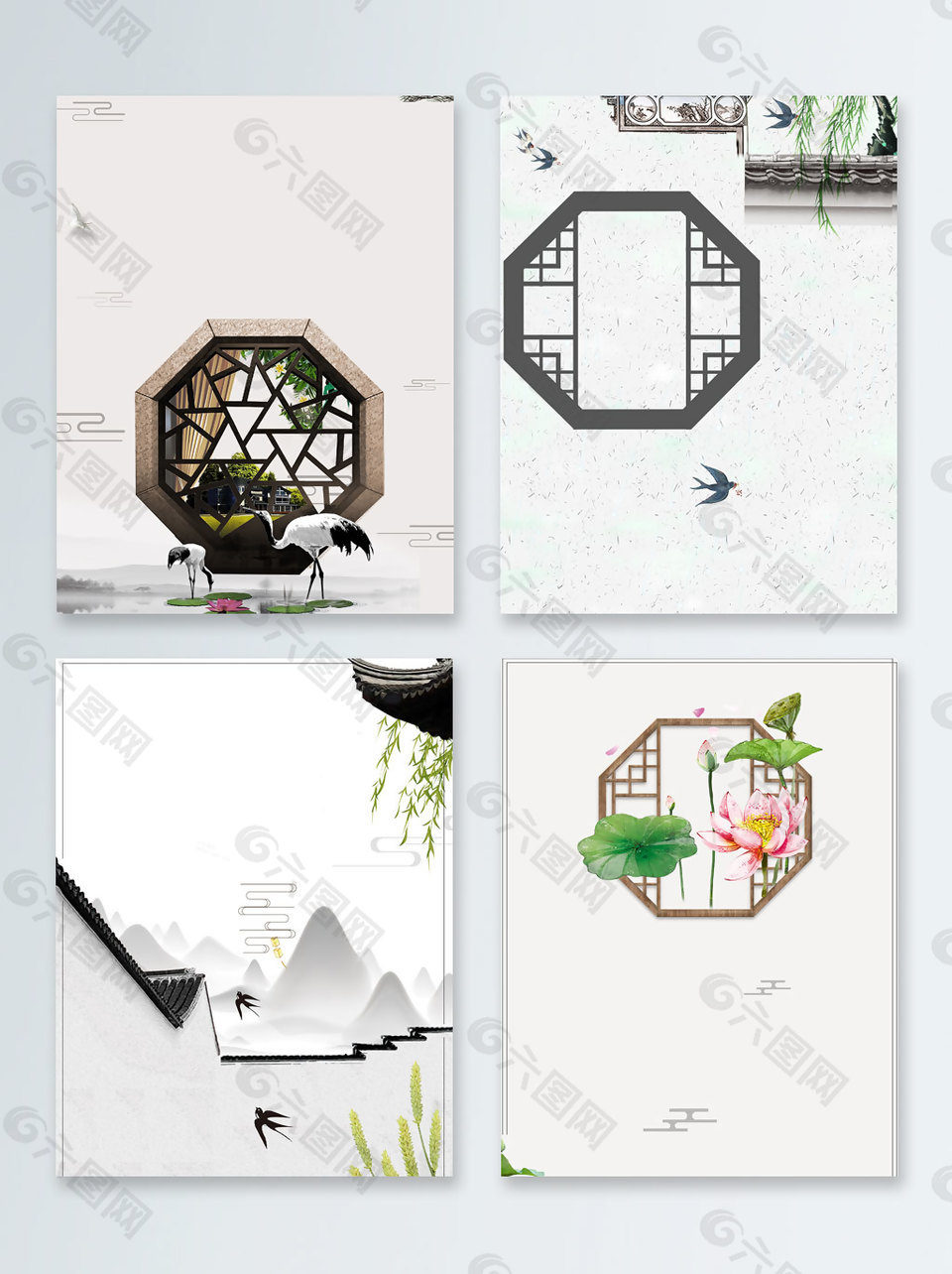 窗格建筑中国风广告背景图