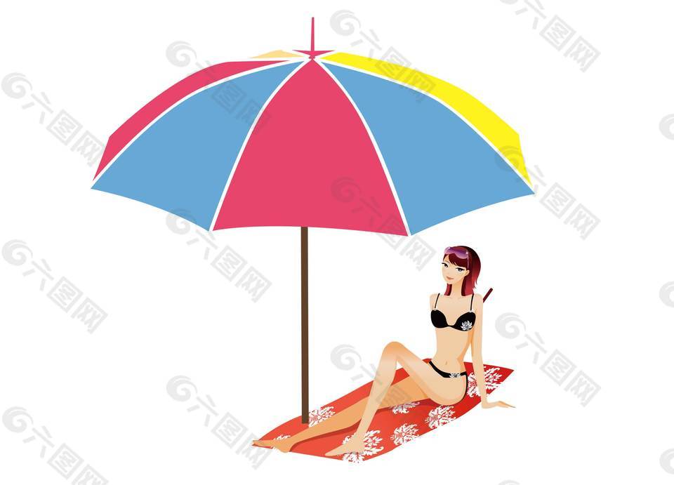 遮阳伞下休息的基尼女孩PNG元素