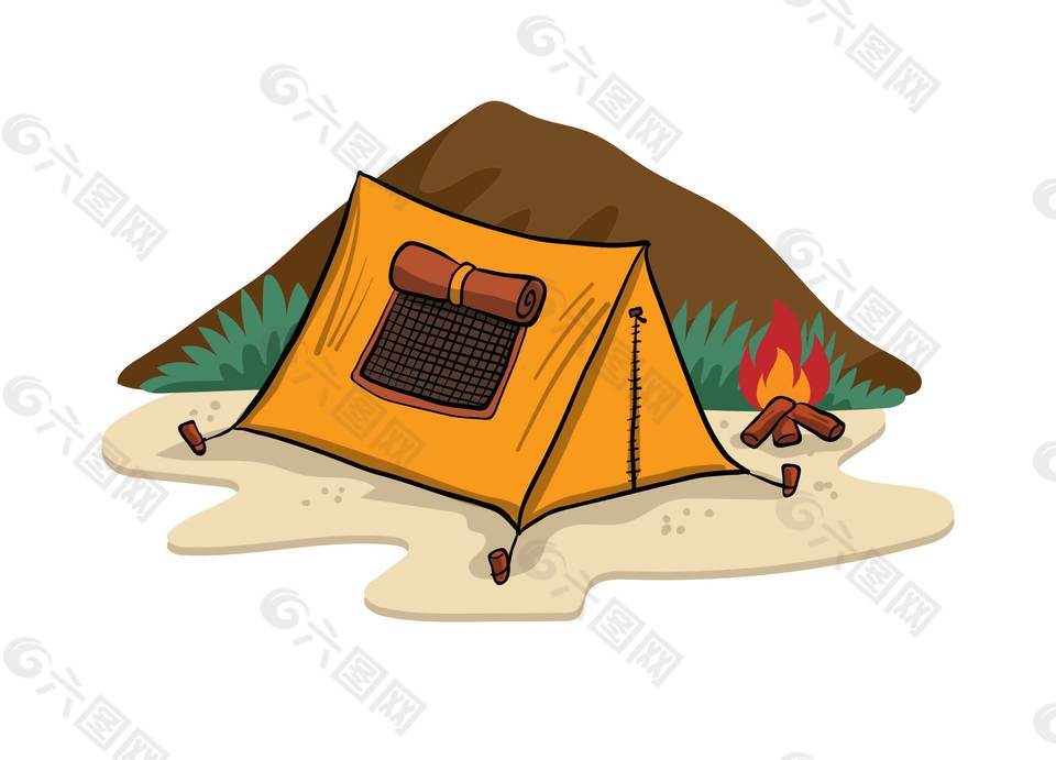 野外露营的帐篷与篝火PNG元素