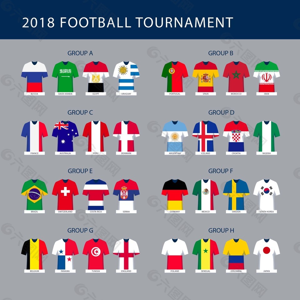 世界杯足球球衣分组赛设计元素