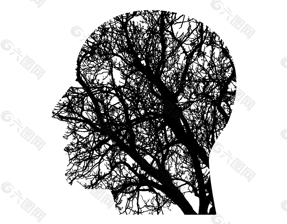 创意抽象黑色树枝人头像矢量元素