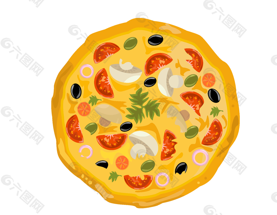 卡通蔬菜菌类披萨元素
