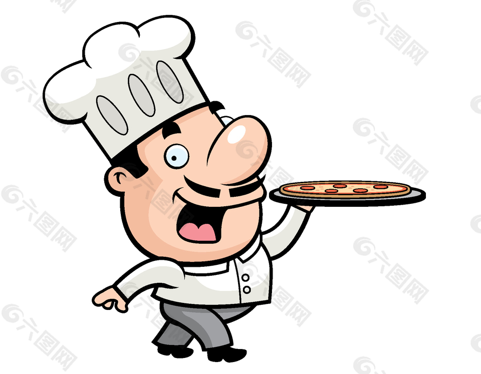 卡通可爱胖厨师披萨元素