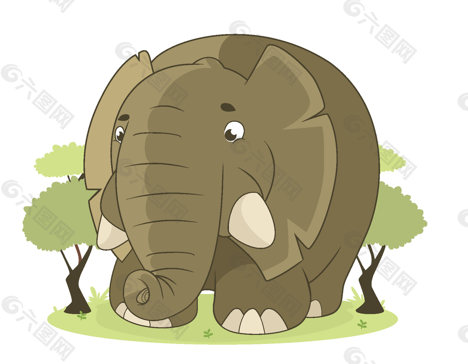 卡通绿色森林大象元素