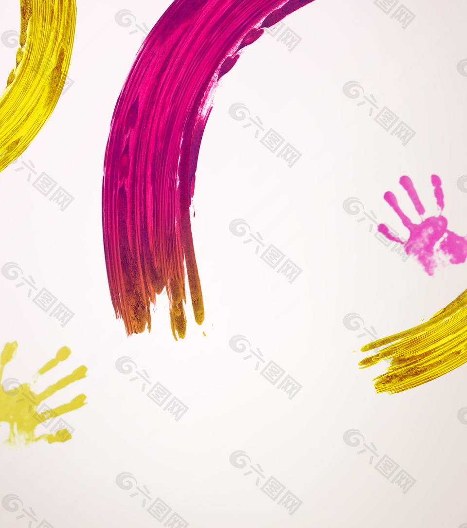 彩色油漆泼溅涂手掌印广告背景素材