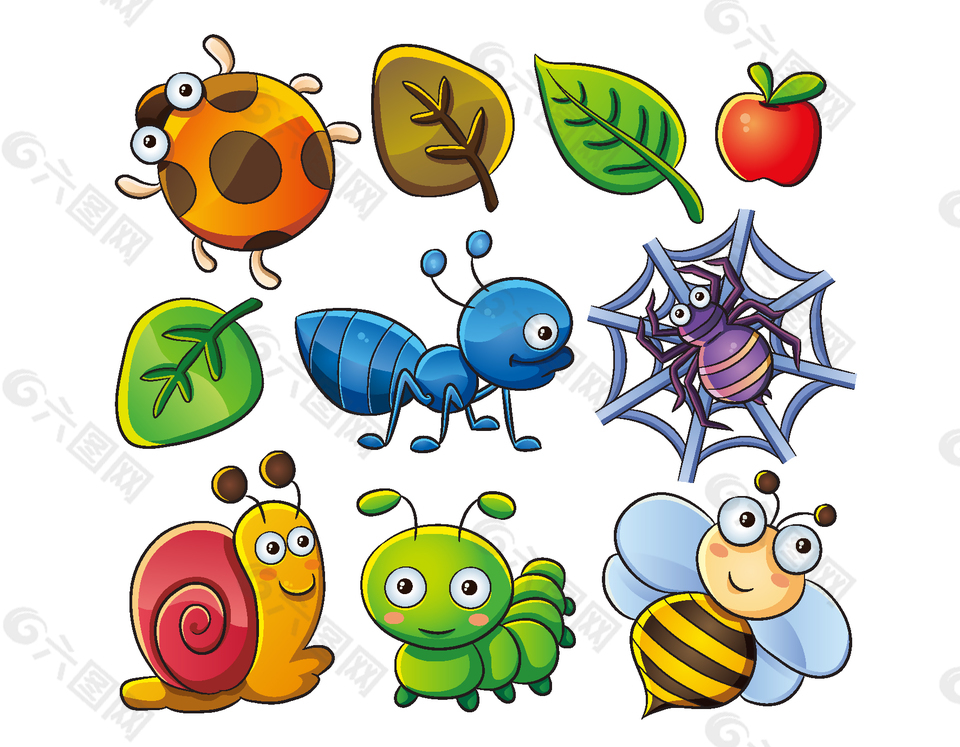 卡通蚂蚁密封蜗牛矢量元素