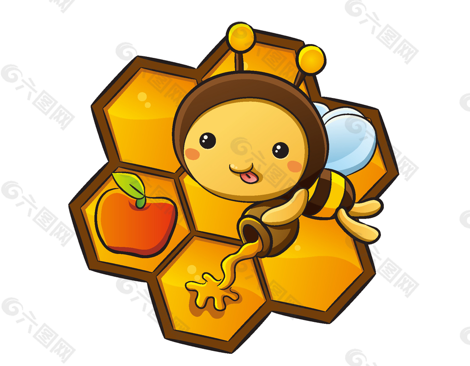 卡通黄色蜜蜂蜂巢矢量元素