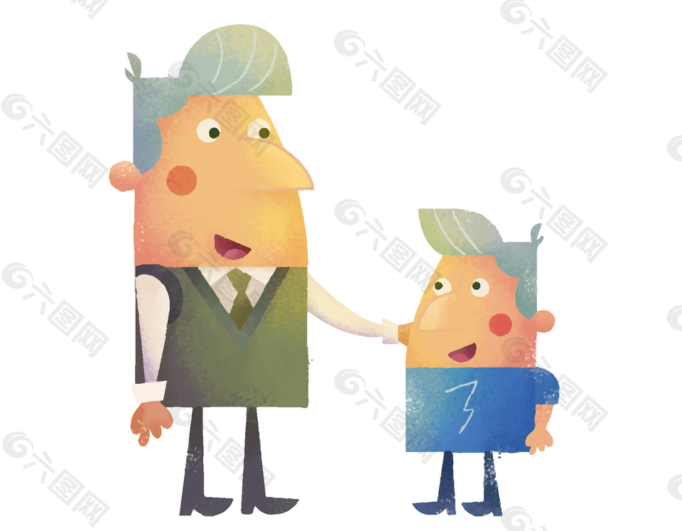 卡通扁平父亲节爸爸儿子矢量元素