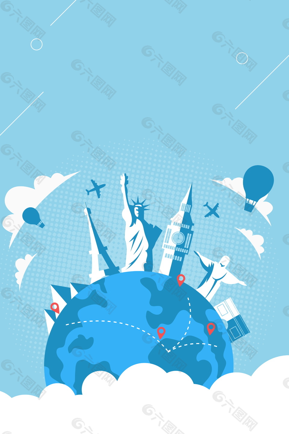蓝色环球旅游海报背景设计