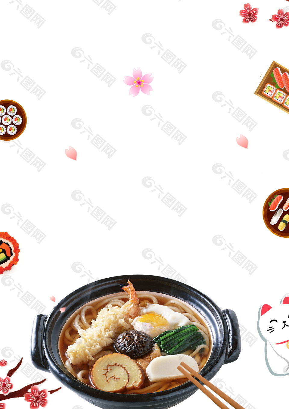花朵白色背景日式拉面餐饮(背景素材