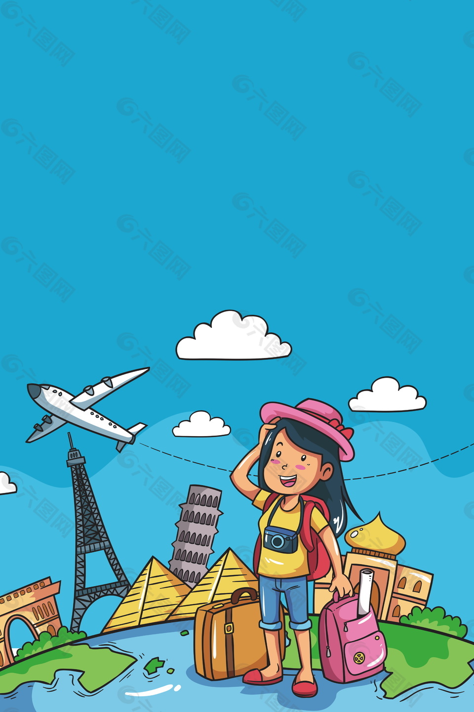 卡通女孩旅游海报背景设计