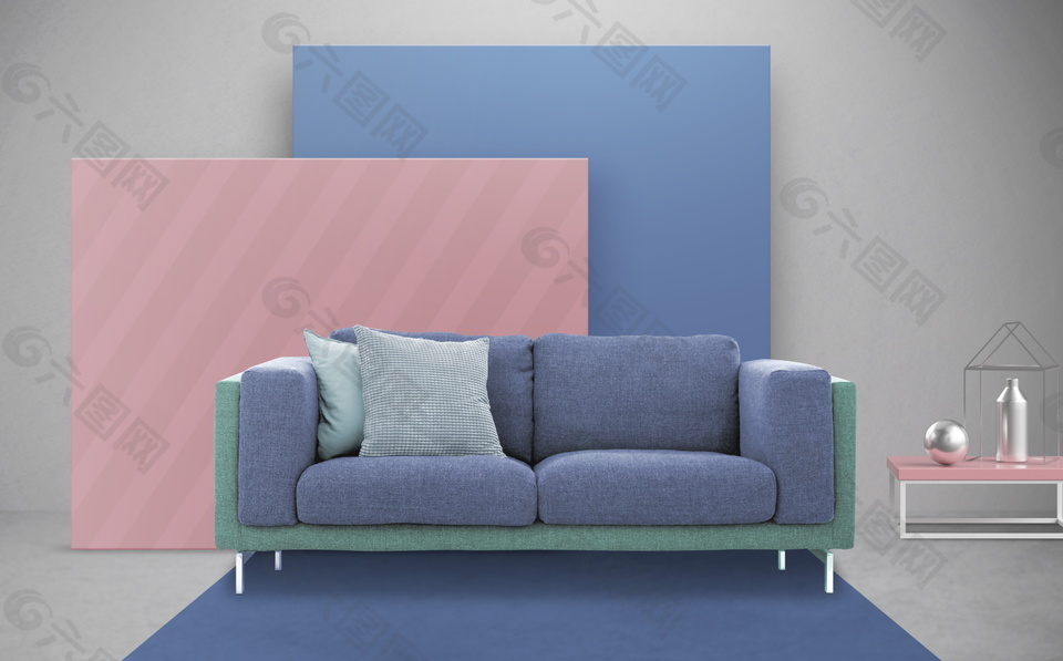 北欧简约时尚家居蓝色沙发家装效果图装饰装修素材免费下载 图片编号 六图网